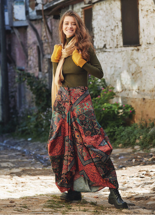 Gypsy Style Ethnic Print Cotton Long Skirt