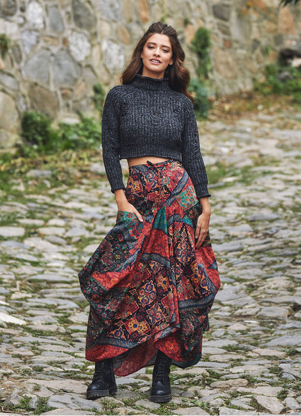 Gypsy Style Ethnic Print Cotton Long Skirt