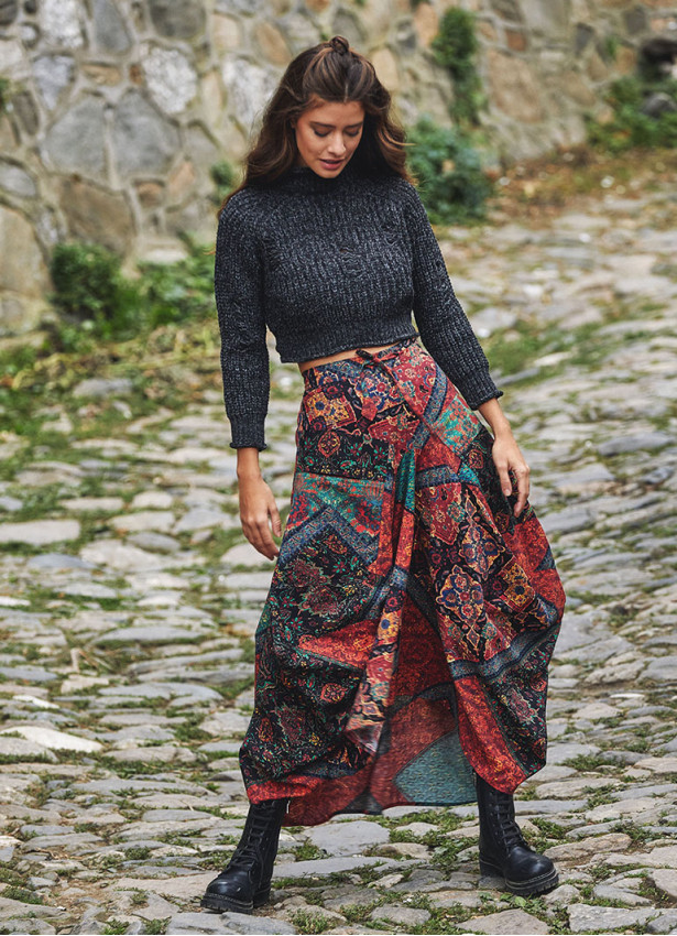 Gypsy Style Ethnic Print Cotton Long Skirt