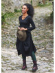 Boho Big Pockets Tie Waist V Neckline Black Dress