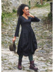 Boho Big Pockets Tie Waist V Neckline Black Dress