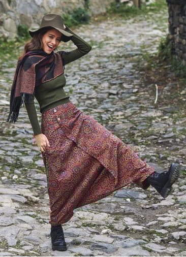 Retro Print Elastic Waist Wrap Front Detail Bohemian Harem Winter Pants
