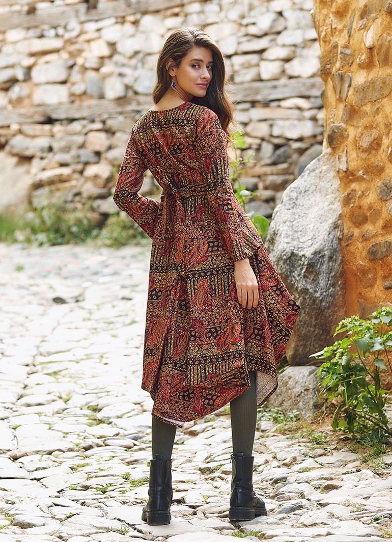 Black long sleeve boho dress deals