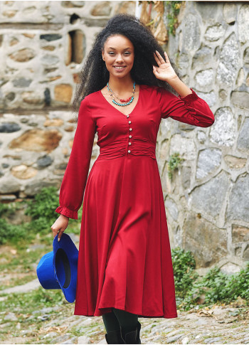 Bohemian Style Fit and Flare Red Dress