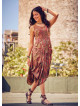 Paisley Print Sleeveless V Neckline Brown Dress