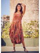 Paisley Print Sleeveless V Neckline Brown Dress