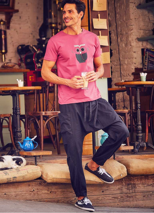 Elastic Waist Hippie Style Mens Wholesale Black Drop Crotch Pants