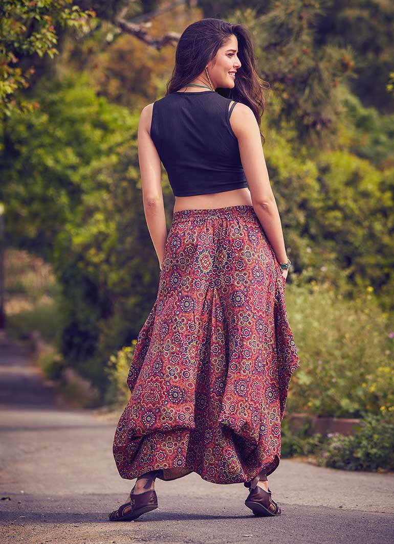 Retro Print Tie Waist Boho Long Skirt | Wholesale Boho Clothing