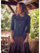 Crew Neck Half Sleeve Button Detailed Khaki Winter Blouse 4784
