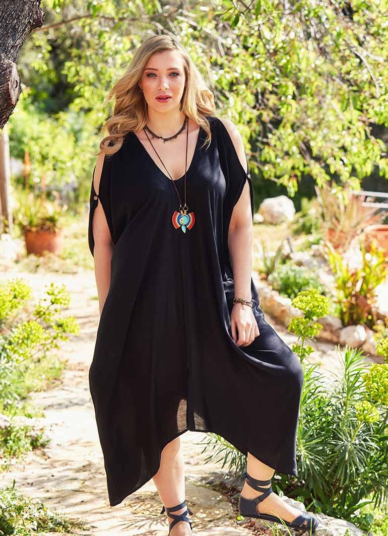 Cold Shoulder Plus Size Black Dress Wholesale Boho Clothing