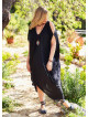 Deep V Neck Bohemian Style Plus Size Black Cold Shoulder Dress