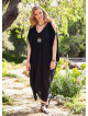 Deep V Neck Bohemian Style Plus Size Black Cold Shoulder Dress