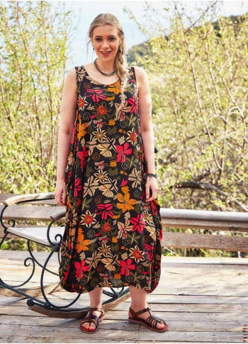 Oversize Buttoned Pockets Detail Floral Wholesale Plus Size Dress