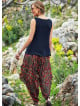 Karat Patterned Ribbed Waistband Wide Harem Pants