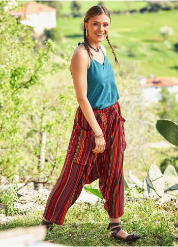 Pocket Detail Boho Chic Style Wholesale Striped Capri Harem Pants