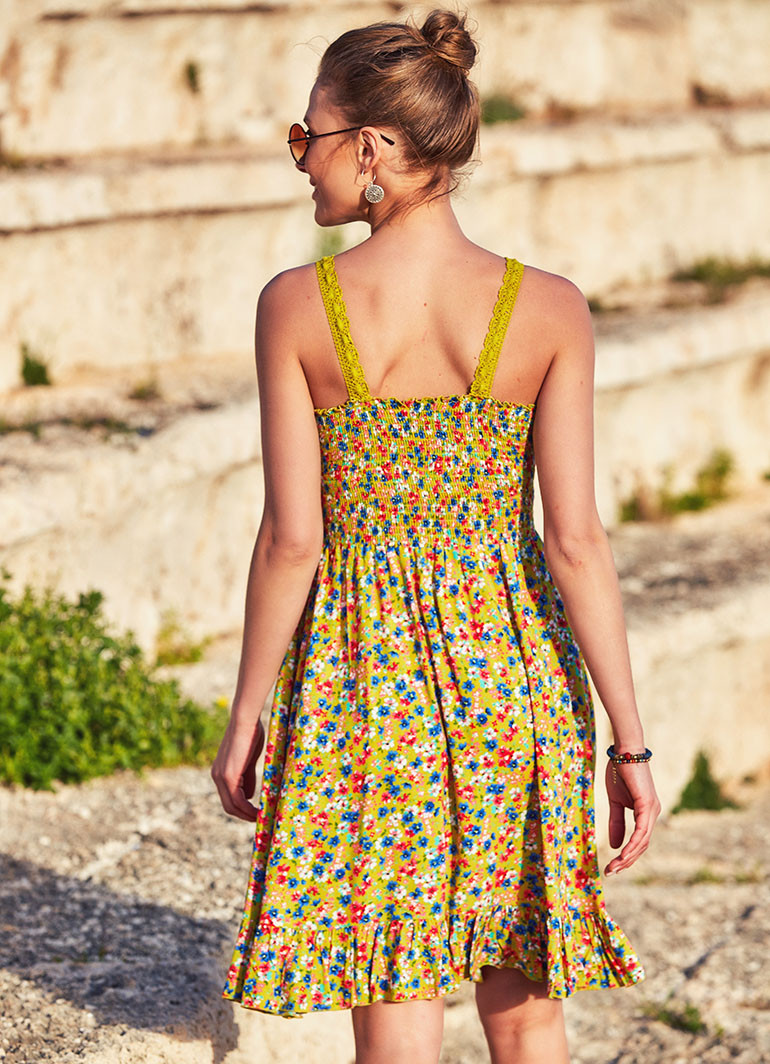 Floral V Neckline Hippie Style Sundress | Wholesale Boho Clothing