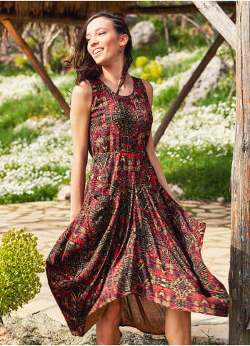 Paisley Print Sleeveless Scoop Neckline Gypsy Dress