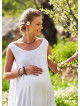 Buttoned Pocket Detail Scoop Neck Boho Maternity White Maxi Dress