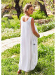 Buttoned Pocket Detail Scoop Neck Boho Maternity White Maxi Dress