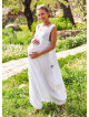Buttoned Pocket Detail Scoop Neck Boho Maternity White Maxi Dress