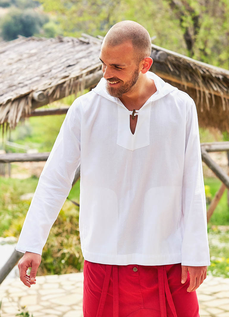 Men's Hoodie Long Sleeve White Shirt | Wholesale Boho Clothing