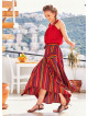 Elastic Waist Oversize Pocket Detail Striped Long Cotton Skirt