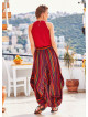 Elastic Waist Oversize Pocket Detail Striped Long Cotton Skirt