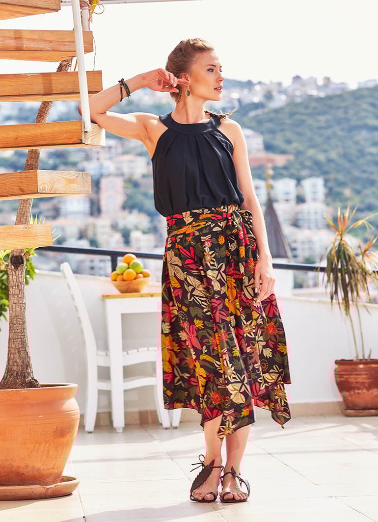 Floral Print Bohemian Flowy Midi Skirt Wholesale Boho Clothing