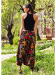 Floral Print Elastic Waist Wrap Front Bohemian Cotton Harem Pants