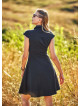 Ethnic Print Shirt Collar Short Sleeve Black Dress