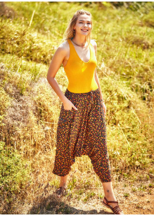 Easy Pull On Floral Cropped Harem Pants