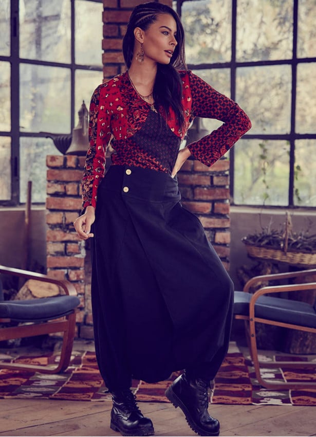 Elastic Waist Wrap Front Wholesale Gypsy Style Black Harem Pants