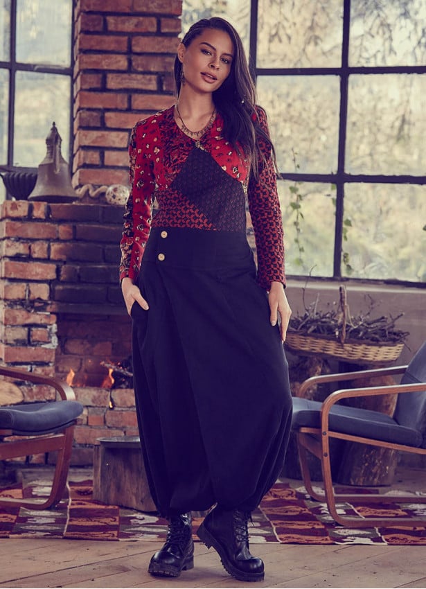 Elastic Waist Wrap Front Wholesale Gypsy Style Black Harem Pants