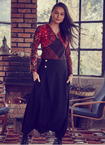 Elastic Waist Wrap Front Wholesale Gypsy Style Black Harem Pants