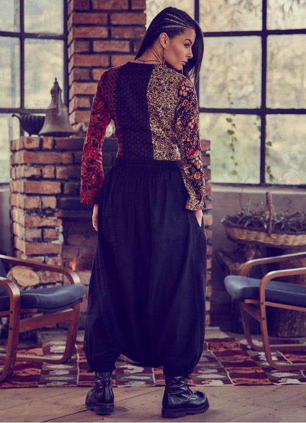 Elastic Waist Wrap Front Wholesale Gypsy Style Black Harem Pants