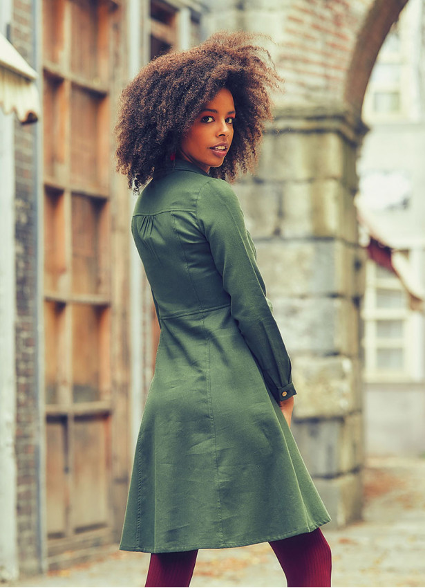 Shirt Collar Knee Lenght Long Sleeve Cotton Fit And Flare Dress