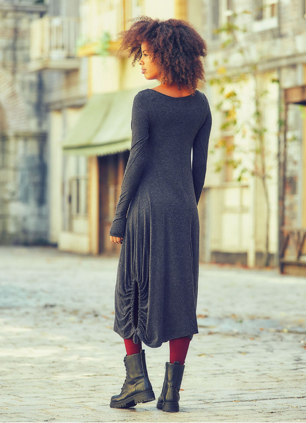 Boat Neckline Thumb Hole Detail Long Sleeve Wholesale Maxi Dress