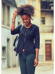 Crew Neck Half Sleeve Button Detailed Black Winter Blouse 4783