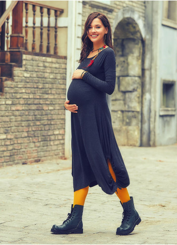 Boat Neck Thumb Hole Detailed Long Sleeve Pregnancy Maxi Dress