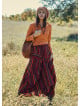 Elastic Waist Oversize Pocket Detail Striped Long Cotton Skirt