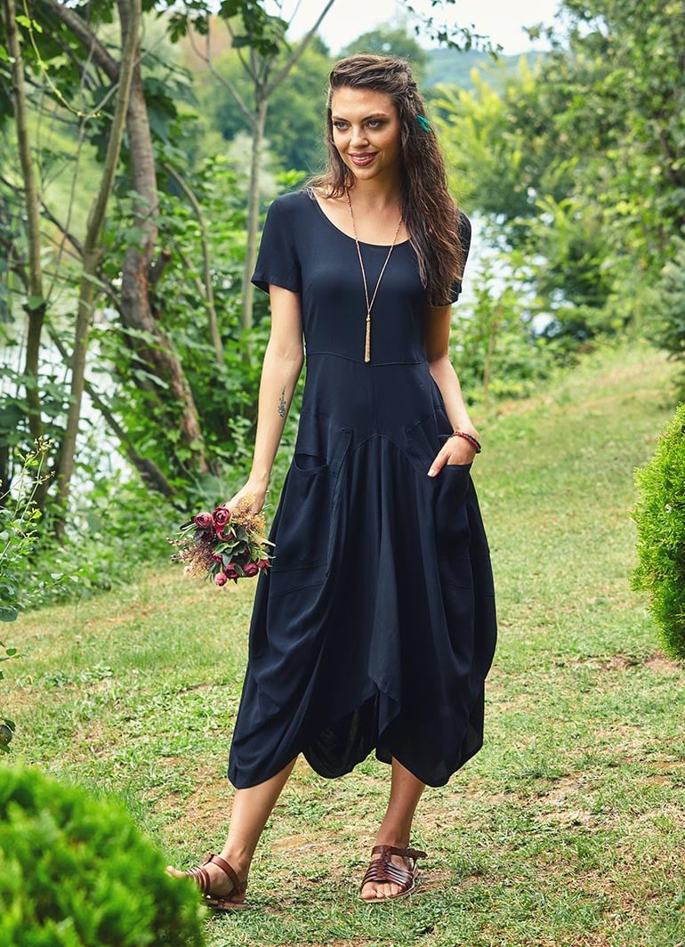 Round neck half on sale sleeves bohemia maxi dress