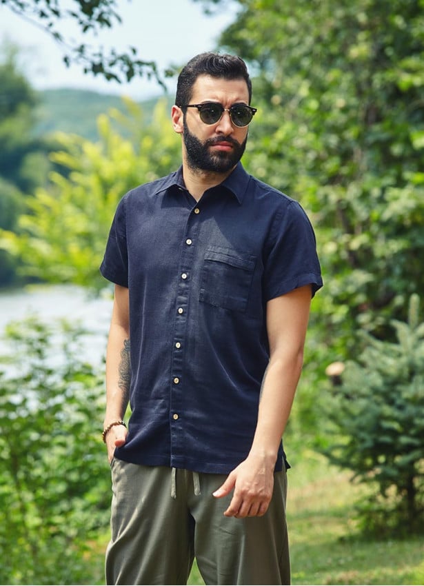 Half Sleeve Coconut Button Detail Mens Cotton Shirt
