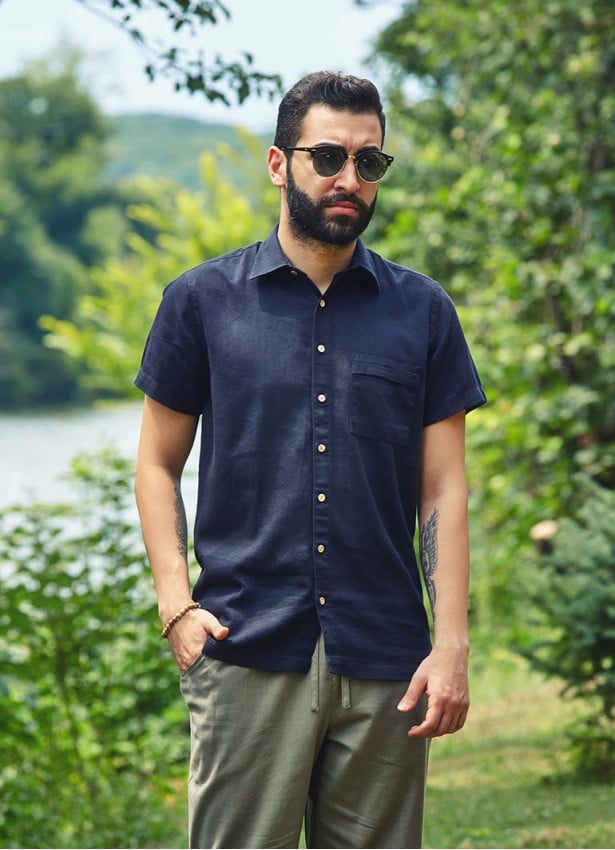 Half Sleeve Coconut Button Detail Mens Cotton Shirt