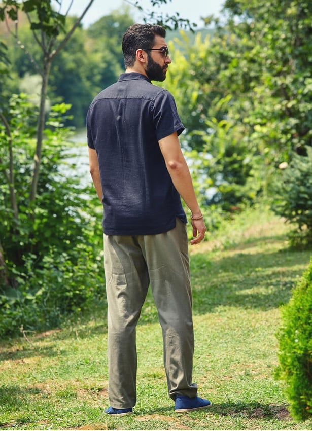 Half Sleeve Coconut Button Detail Mens Cotton Shirt