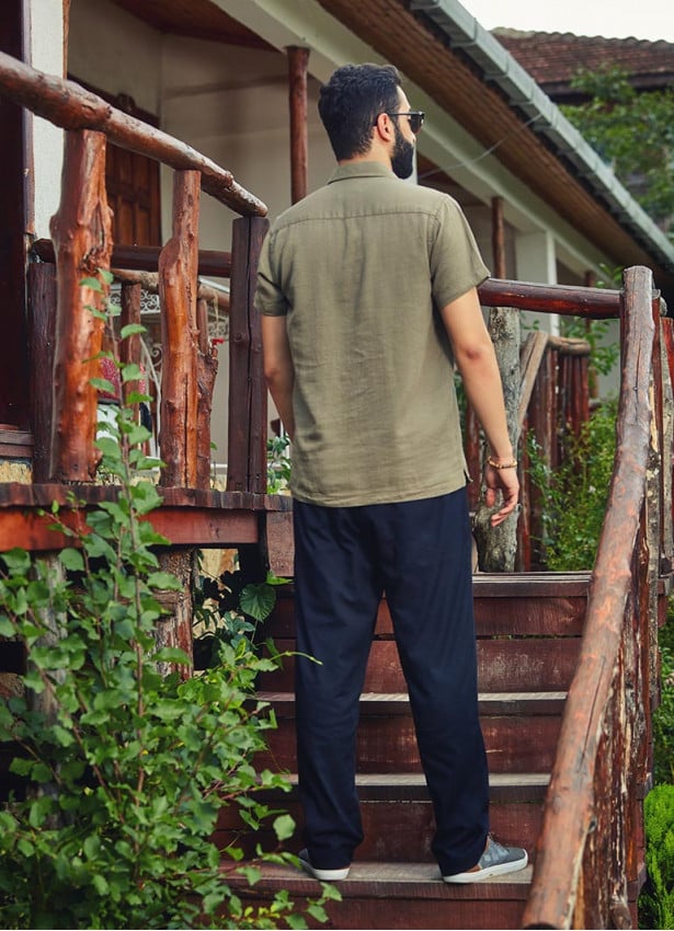 Bohemian Style Button Down Cotton Half Sleeve Mens Pocket Shirt