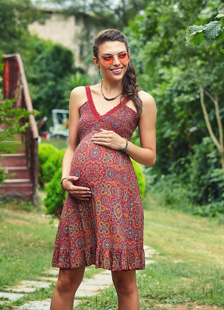 Retro Lace Strap Hippie Maternity Dress | Wholesale Boho Clothing
