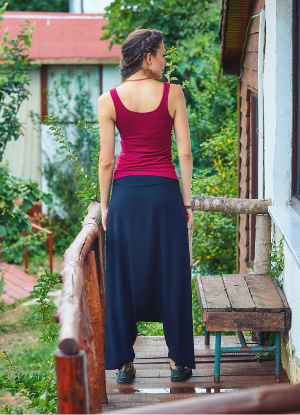 Side Zipper Closure Flat Waist Boho Wholesale Black Harem Pants
