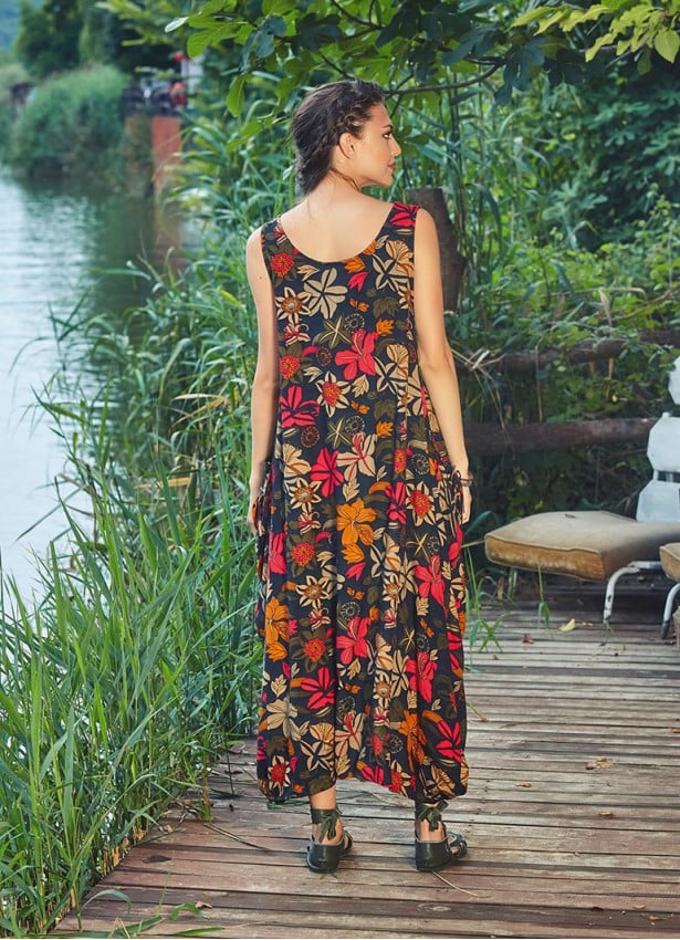 Sleeveless Scoop Neck Wholesale Bohemian Floral Loose Fit Dress