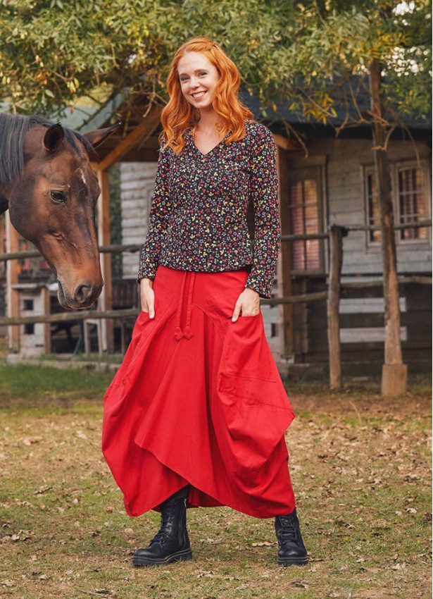 Gypsy Style Pocket Detail Cotton Skirt Wholesale Boho Clothing