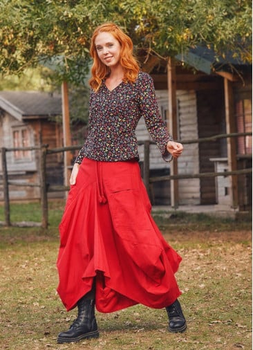 Gypsy Style Oversized Pocket Detailed Wholesale Long Cotton Skirt